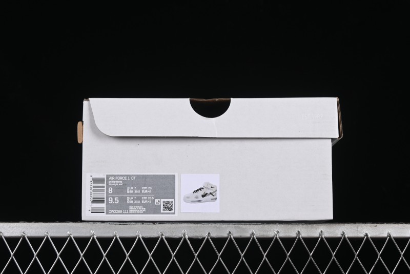 Nike Air Force 1 '07 Mid Casual Sneakers in White/Grey/Black with Hand-Painted Cracked Swoosh Shadow Detail - CW2289-111