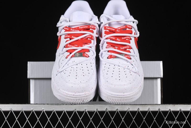 Supreme x Nike Air Force 1 '07 Low Casual Sneakers with Broken Swoosh and Anime-Inspired Spray Paint Design - CU9225-101