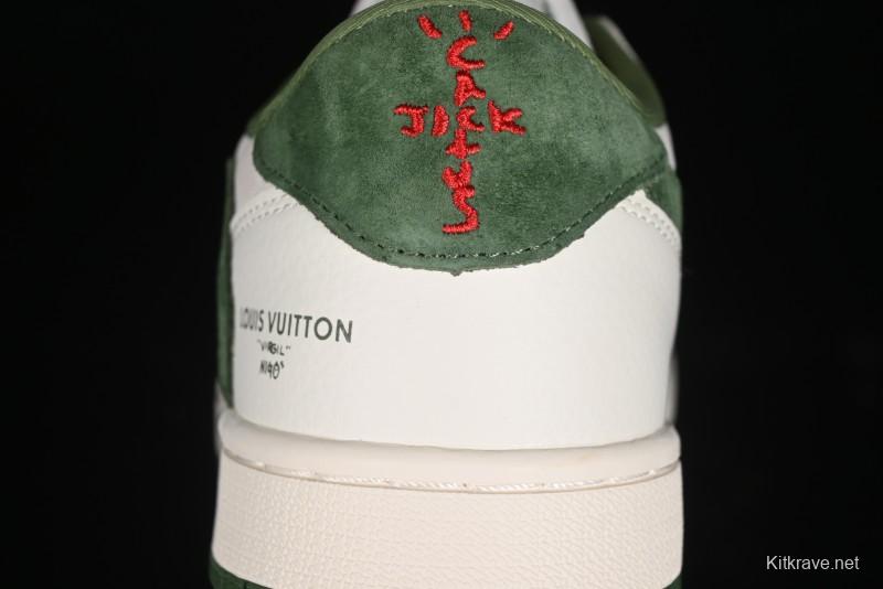 Nike Travis Scott x Fragment Design x Air Jordan 1 Low OG SP AJ1 LV Collaboration - Grey Green Pigskin Low Top Casual Sneakers - XZ1268-005