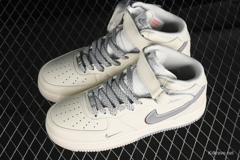 Nike Air Force 1 '07 Mid Casual Sneakers in Light Grey with 3M Reflective Details and Crystal Outsole - XL0236-232