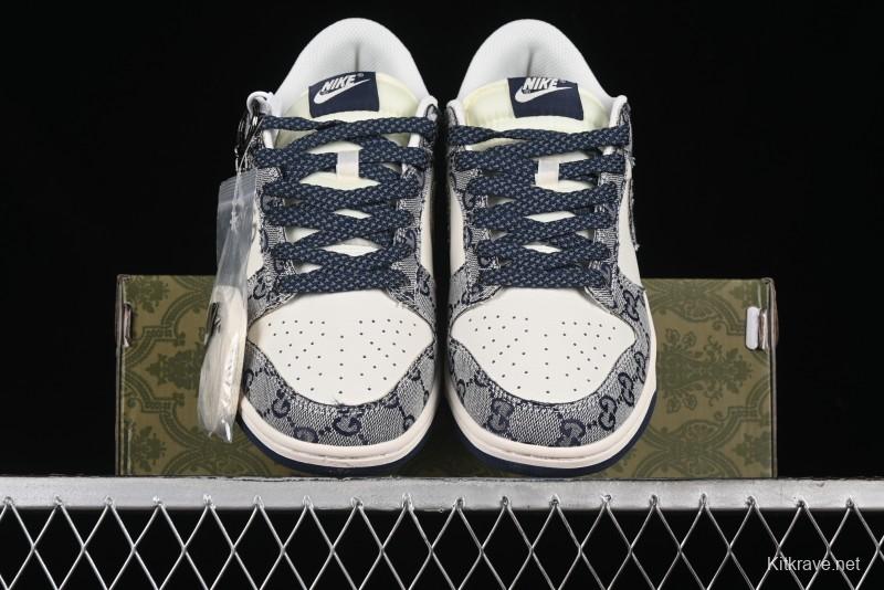 Nike SB Dunk Low Gucci Collaboration - Dark Blue Anniversary High-End Custom Low-Top Casual Skate Shoes - BB9676-313