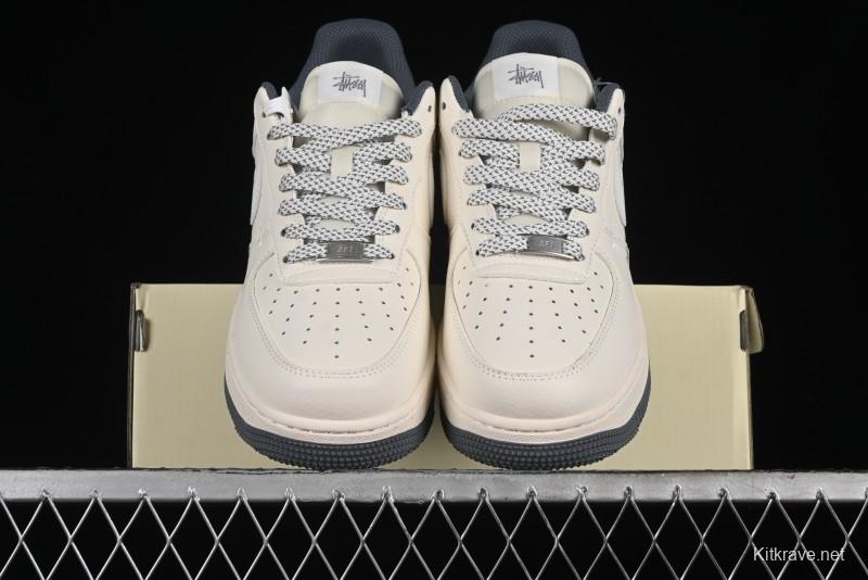 Nike Air Force 1 '07 Low Stussy Collaboration - Light Grey Double Swoosh Casual Sneakers - XZ6188-012