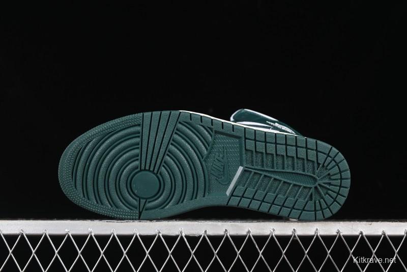 Nike Air Jordan 1 Mid Basketball Shoes in White/Oxidized Green - BQ6472-133