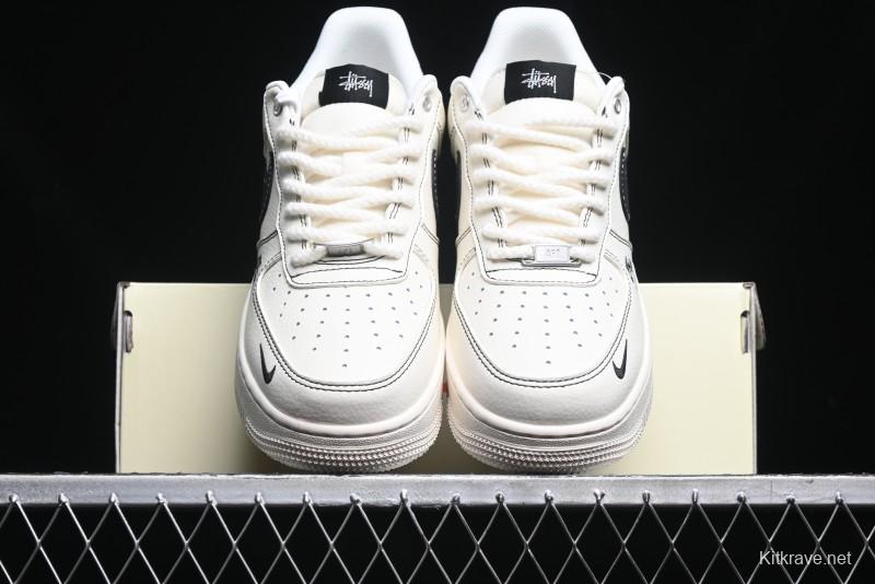 Nike Air Force 1 '07 Low Stussy Collaboration - White Black Swoosh Red Tab Low-Top Casual Sneakers - SJ6698-015