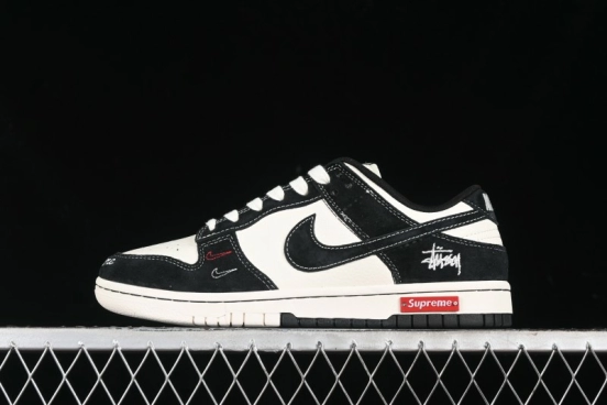 Nike SB Dunk Low Stussy Collaboration - Embroidered Black Swoosh Anniversary Custom Low-Top Casual Sneakers - MM1089-034