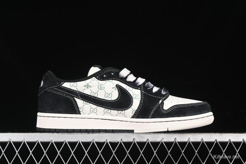 Nike Travis Scott x Fragment Design x Air Jordan 1 Low OG SP AJ1 Gucci Collaboration - Black Dragonfly Low-top Casual Sneakers - SJ2068-139