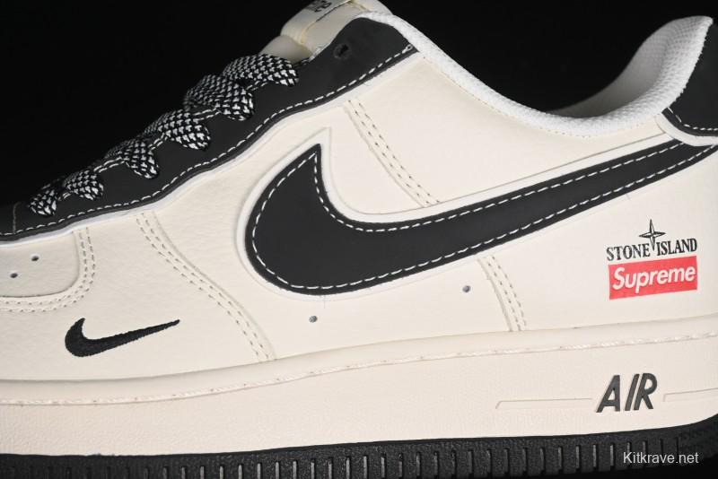 Nike Air Force 1 '07 Low Stone Island x Supreme Collaboration - Off-White Black Heel Casual Sneakers - BB1616-307
