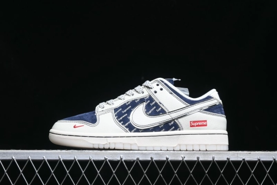 Nike SB Dunk Low Supreme Collaboration - White Blue with Crystal Outsole Anniversary High-End Custom Low-Top Casual Skate Shoes - XS1086-002