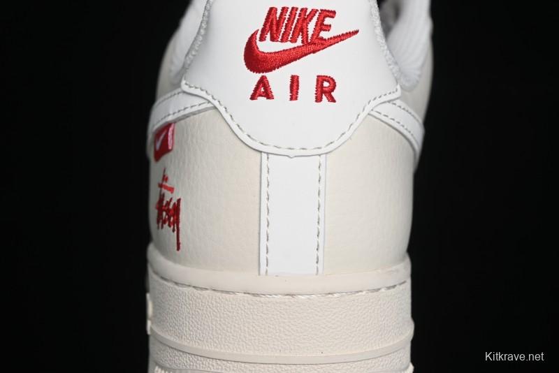 Nike Air Force 1 '07 Low Stussy Collaboration - Double Swoosh Red Tag Low-Top Casual Sneakers - SJ6698-013