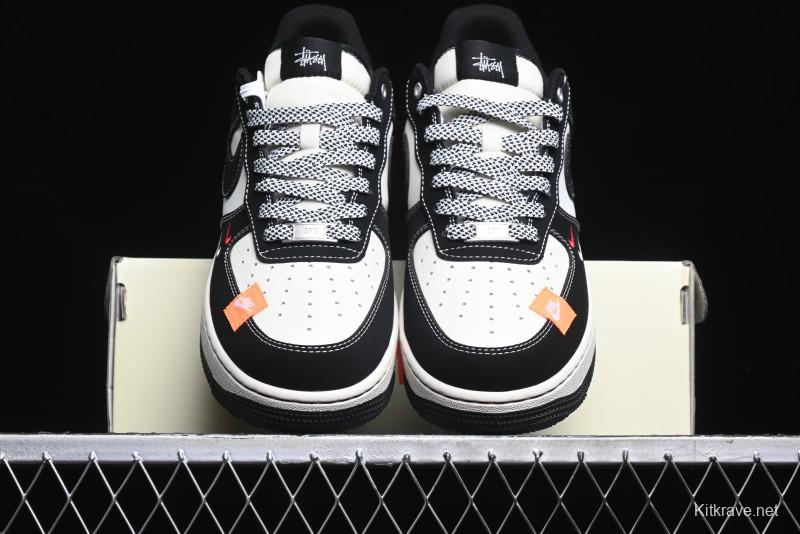 Nike Air Force 1 '07 Low Stussy Collaboration - Black White Double Swoosh Red Tag Low-Top Casual Sneakers - SJ6698-012