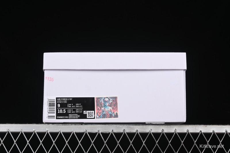 Nike Air Force 1 '07 Low Casual Sneakers with 2D Black and White Hand-Painted Blood Night Stitching Design - CW8822-011