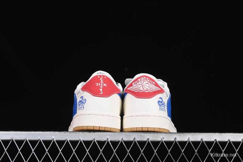 Nike Travis Scott x Fragment Design x Air Jordan 1 Low OG SP AJ1 Snake Year Limited Blue Swoosh Gum Sole Low-top Casual Sneakers - XS3086-011