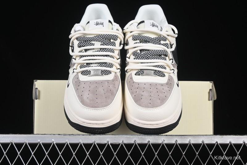 Nike Air Force 1 '07 Low Stussy Collaboration Beige Black Drawstring Casual Sneakers - SJ1198-109