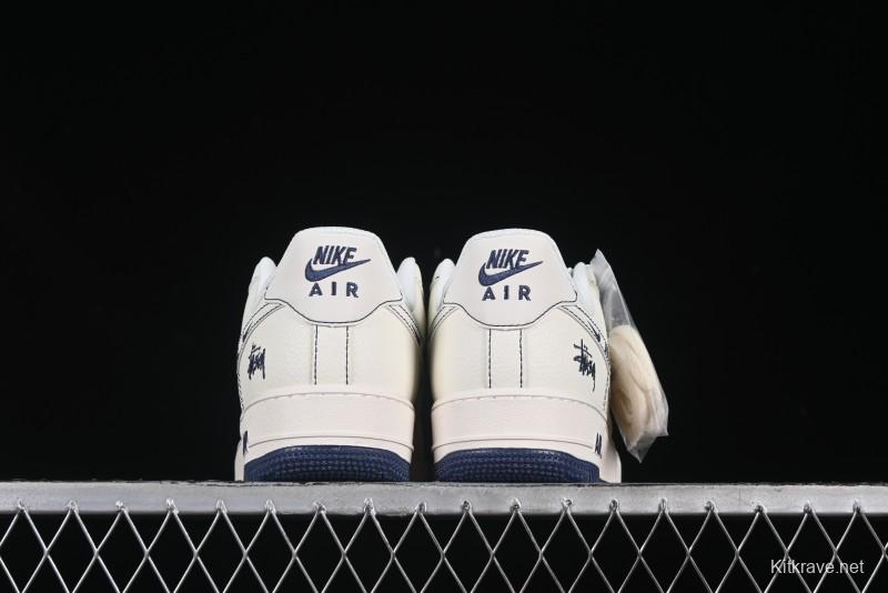 Nike Air Force 1 '07 Low Stussy Collaboration Grey Swoosh Casual Sneakers - HH7518-063