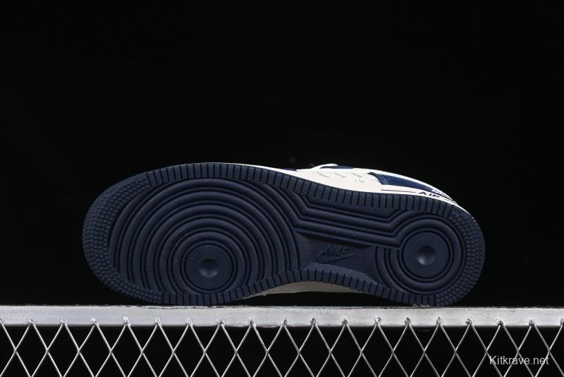 Nike Air Force 1 '07 Low Stussy Collaboration Dark Blue Suede White Swoosh Low-Top Casual Sneakers - XZ6188-673