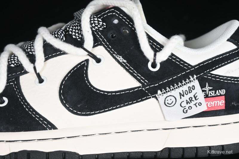 Nike SB Dunk Low Supreme x Stone Island Triple Collaboration Strap Patch Black Swoosh Anniversary Custom Low-Top Casual Skate Shoes - YX5066-202