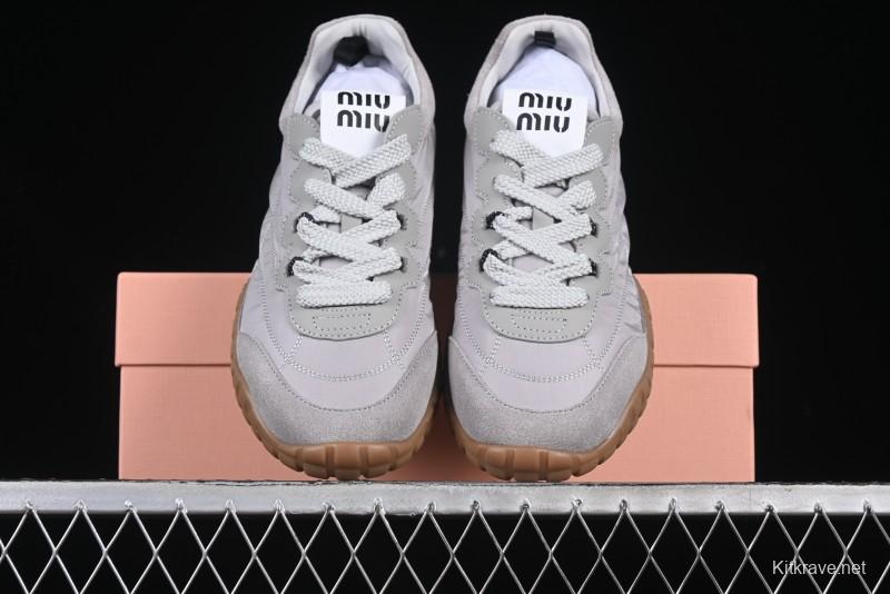Miu Miu Suede Round Toe Lace-Up Low Top Women's Casual Shoes - 99D4