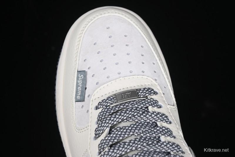 Nike Air Force 1 '07 Low Stussy Collaboration Beige Grey Embroidered Swoosh Low-Top Casual Sneakers - DM6688-003