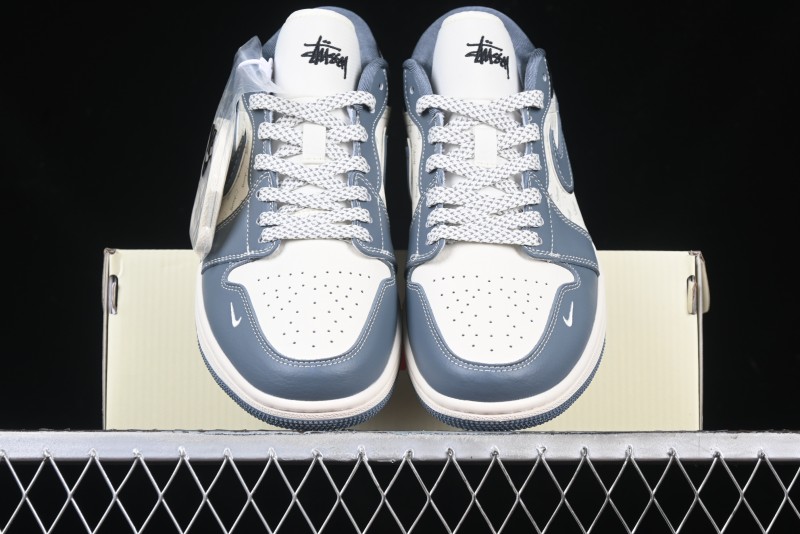 Nike Air Jordan 1 Low Stussy Collaboration - Grey Swoosh Retro Basketball Shoes - XX3318-503