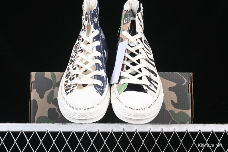Converse x Brain Dead High Top Casual Sneakers with Mismatched Camouflage Design - A12219C