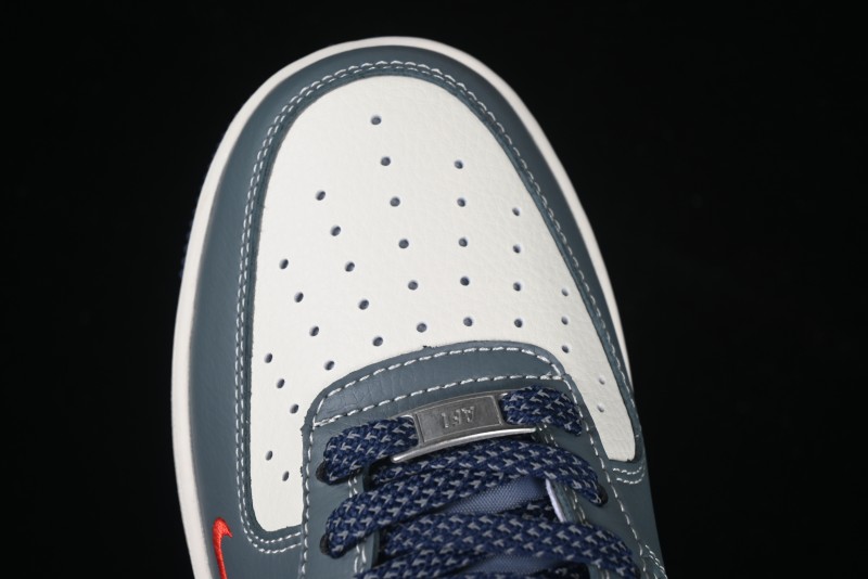 Nike Air Force 1 '07 Low Supreme Casual Sneakers in Grey Blue with Red Swoosh - XZ6188-382