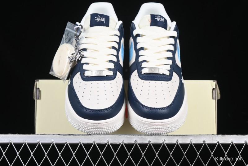 Nike Air Force 1 '07 Low Stussy Collaboration Green Embroidered Swoosh Custom Casual Sneakers - DM6688-021