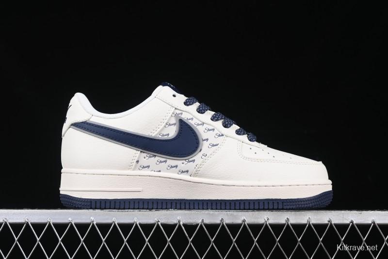 Nike Air Force 1 '07 Low Stussy Collaboration - Navy Blue & Off-White Low-Top Casual Sneakers - XZ3328-568