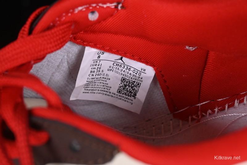 Nike Travis Scott x Fragment Design x Air Jordan 1 Low OG SP AJ1 Snake Year Limited Edition Snake Scale Red Hook Low Top Lifestyle Casual Sneakers - CH6336-020