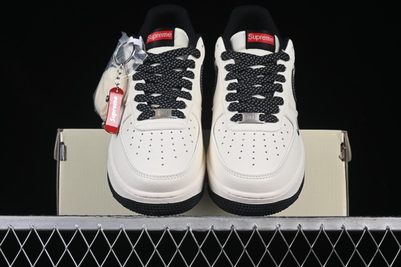 Nike Air Force 1 '07 Low Stone Island x Supreme Collaboration Beige Black Patchwork Low-Top Casual Sneakers - HH7518-042