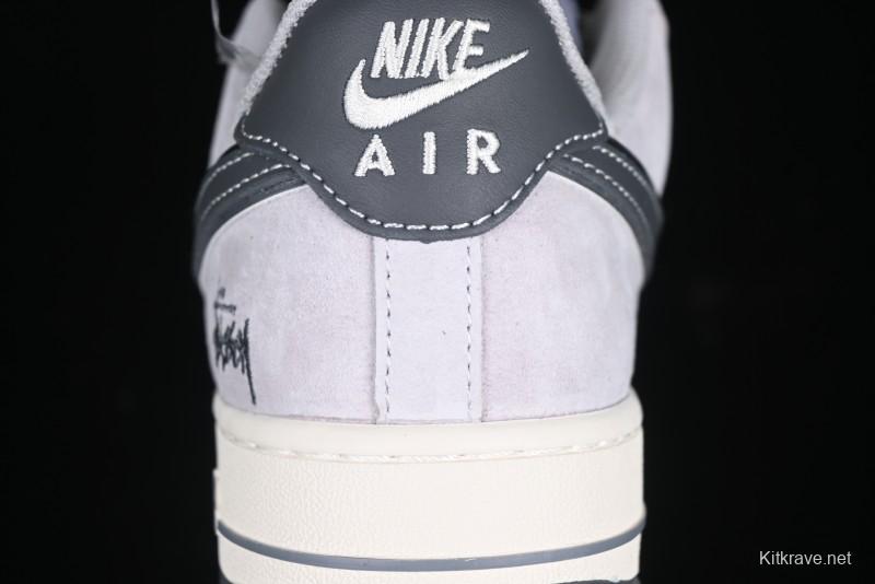 Nike Air Force 1 '07 Low Stussy Collaboration Grey Swoosh Casual Sneakers - XZ6188-911