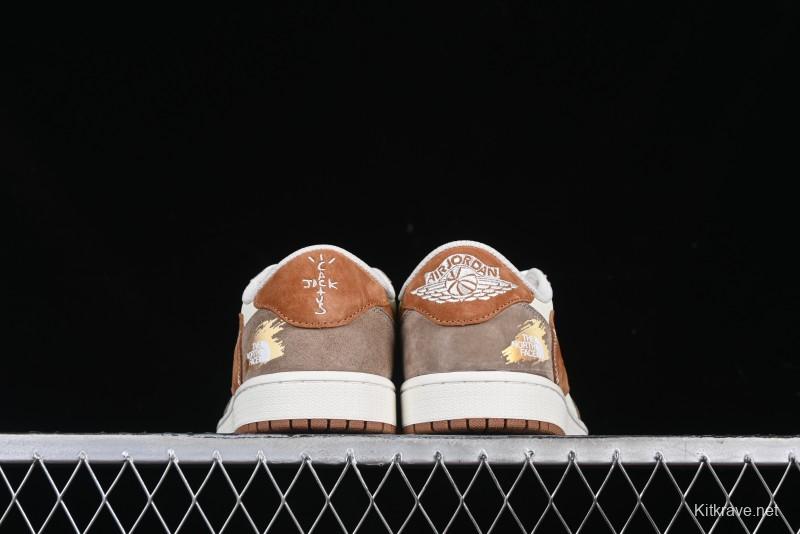 Nike Travis Scott x Fragment Design x Air Jordan 1 Low OG SP AJ1 Mocha Gold Low-top Casual Sneakers - DM7866-040