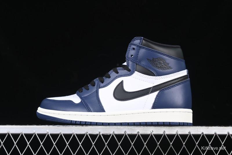 Nike Air Jordan 1 High OG "Midnight Navy" Basketball Shoes with Full Leather Construction - DZ5485-401
