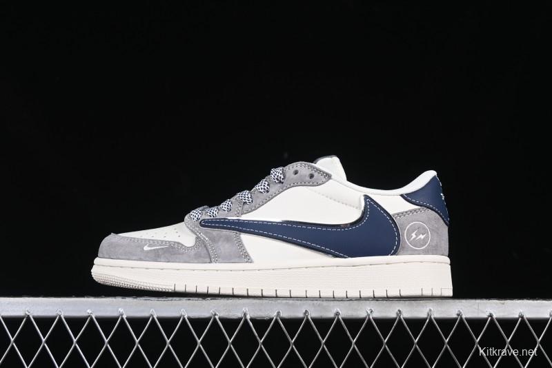 Nike Travis Scott x Fragment Design x Air Jordan 1 Low OG SP AJ1 Retro Sneakers with Reverse Swoosh - CF3688-066