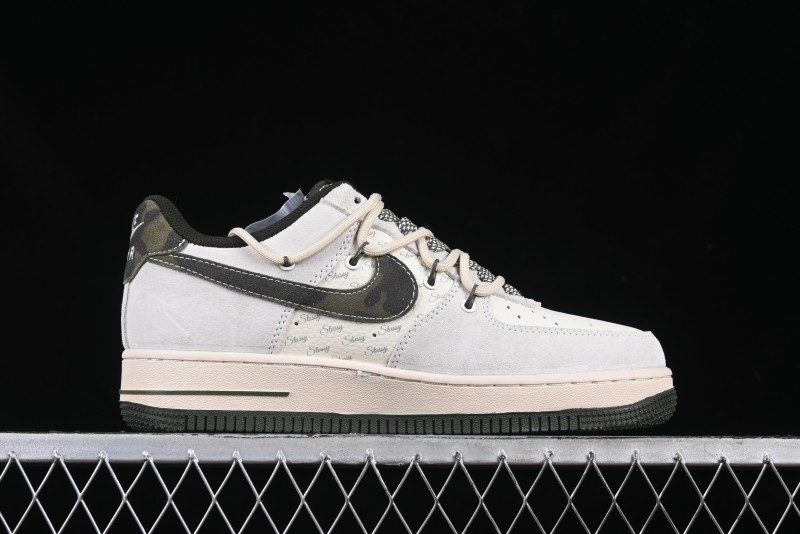 Nike Air Force 1 '07 Low Stussy Collaboration Camo Swoosh Drawstring Casual Sneakers - DM6688-014