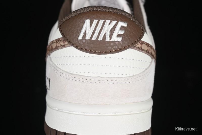 Nike SB Dunk Low Gucci Collaboration Monogram Beige Brown Swoosh Anniversary Custom Low-Top Casual Skate Shoes - DJ2024-059