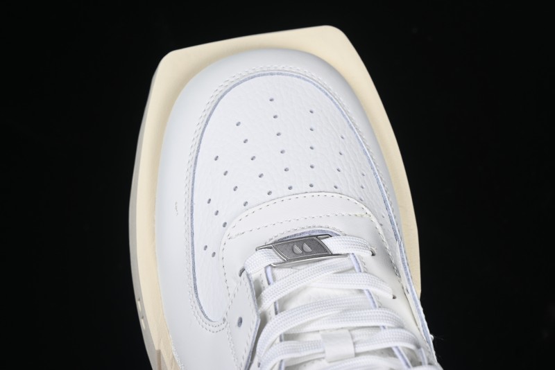 Choco Concert Leather Round Square Asymmetrical Fashion Sneakers White - AJE5