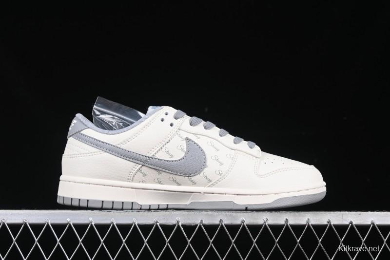 Nike SB Dunk Low Stussy Collaboration Light Grey Brushed Swoosh Anniversary Custom Low-Top Casual Sneakers - XX2025-608