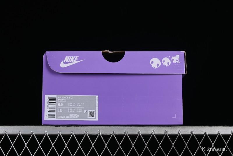 Nike Air Force 1 Low Witch Collaboration Custom Leather Sneakers with Gradient White-Purple and Skull Design - CW2288-111