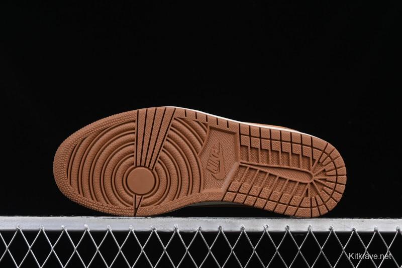 Nike Travis Scott x Fragment Design x Air Jordan 1 Low OG SP AJ1 Mocha Gold Low-top Casual Sneakers - DM7866-040