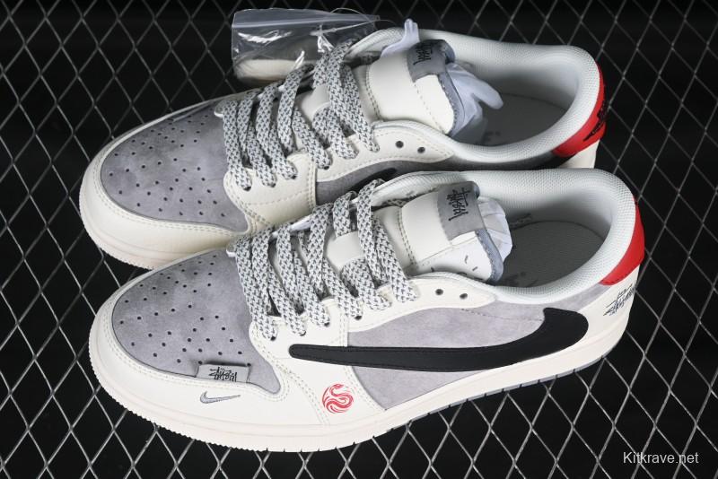 Nike Air Jordan 1 Low OG SP Travis Scott x Fragment Design Collaboration Snake Year Limited Dual-Tone Beige Black Swoosh - SJ2068-142
