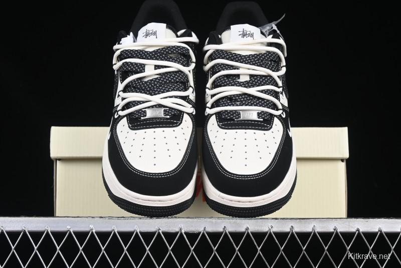 Nike Air Force 1 '07 Low Stussy Collaboration Black White Lace-Up Low-Top Casual Sneakers - SJ1198-108