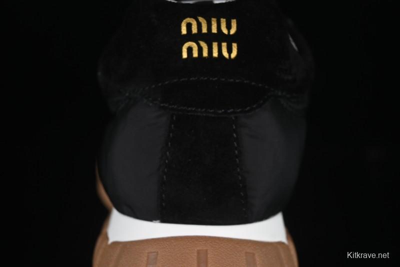 Miu Miu Suede Round Toe Lace-Up Women's Low-Top Casual Shoes - 99D4
