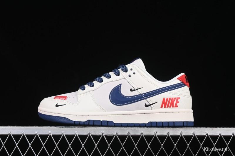 Nike SB Dunk Low Supreme Collaboration - Off-White 3D Navy Swoosh Anniversary Custom Low-Top Casual Sneakers - FC1688-204