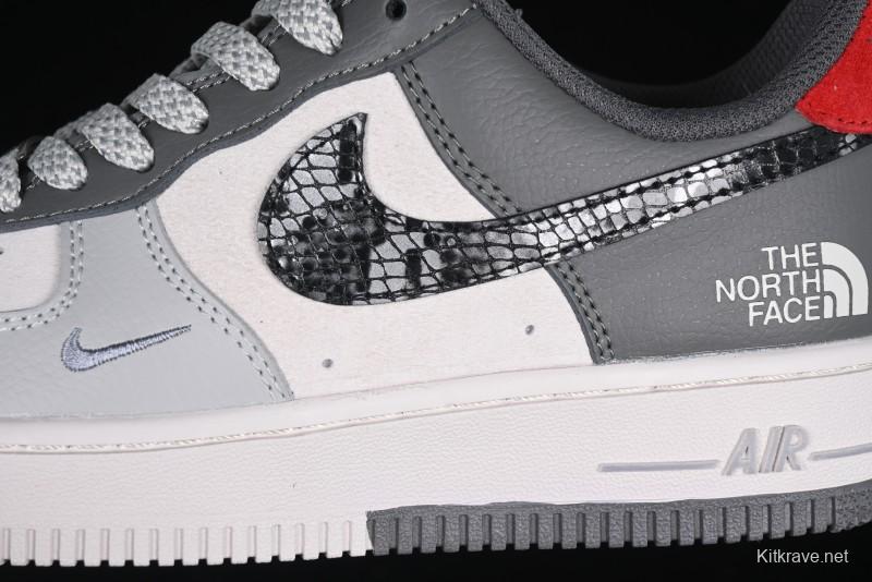 Nike Air Force 1 '07 Low The North Face Collaboration Beige Grey Black Snake Leather Custom Casual Sneakers - DM6688-052