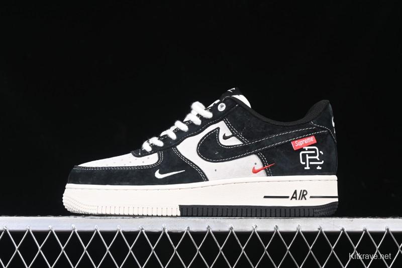 Nike Air Force 1 '07 Low Supreme Champion Collaboration Beige Black Mini Swoosh Casual Sneakers - SJ6698-019