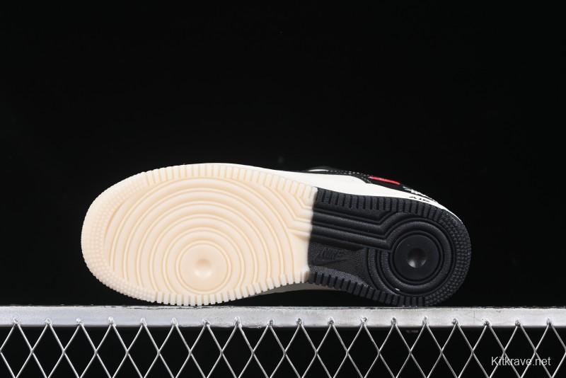 Nike Air Force 1 '07 Low Stussy Supreme Collaboration Dual-Tone Black Red Logo Low-Top Casual Sneakers - HH7518-043