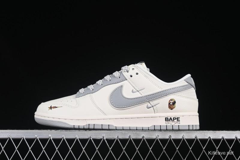 Nike SB Dunk Low Bape Collaboration Light Gray Anniversary Custom Low-Top Casual Sneakers - XS6089-508