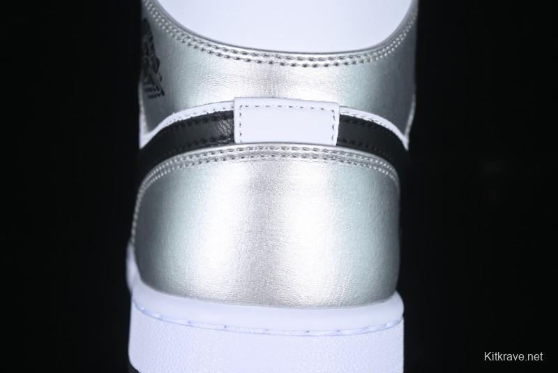 Nike Air Jordan 1 Mid AJ1 Basketball Shoes in Black White Silver - DQ8423-103