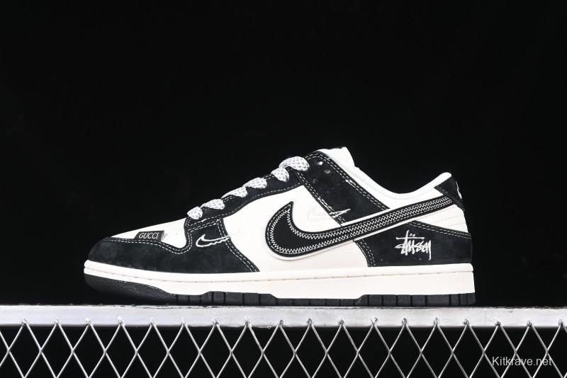 Nike SB Dunk Low Stussy x Gucci Triple Collaboration - Irregular Black Swoosh Anniversary Custom Low-Top Casual Sneakers - FC1688-196