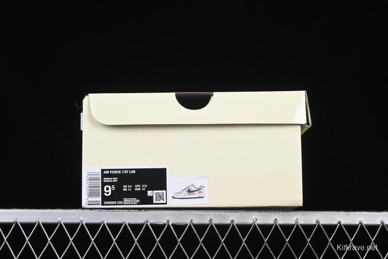Nike Air Force 1 '07 Low Supreme Collaboration Custom Casual Sneakers with Grey Swoosh - DM6688-056
